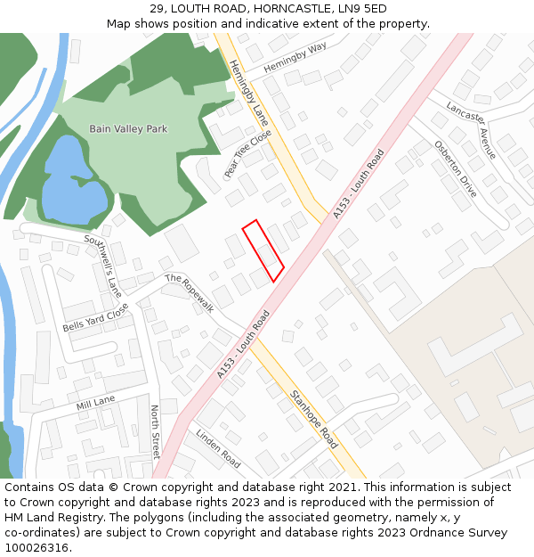 29, LOUTH ROAD, HORNCASTLE, LN9 5ED: Location map and indicative extent of plot