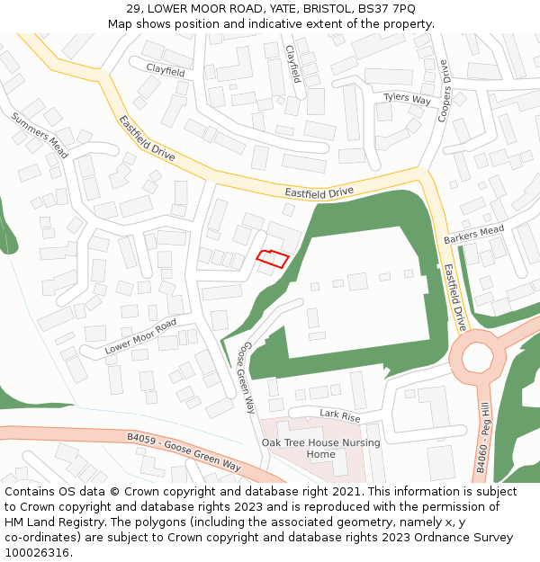 29, LOWER MOOR ROAD, YATE, BRISTOL, BS37 7PQ: Location map and indicative extent of plot