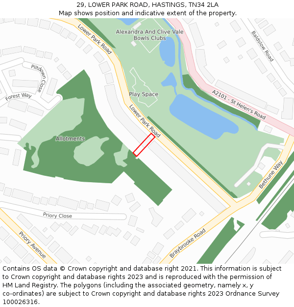 29, LOWER PARK ROAD, HASTINGS, TN34 2LA: Location map and indicative extent of plot