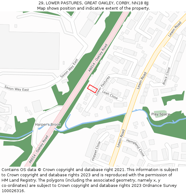 29, LOWER PASTURES, GREAT OAKLEY, CORBY, NN18 8JJ: Location map and indicative extent of plot