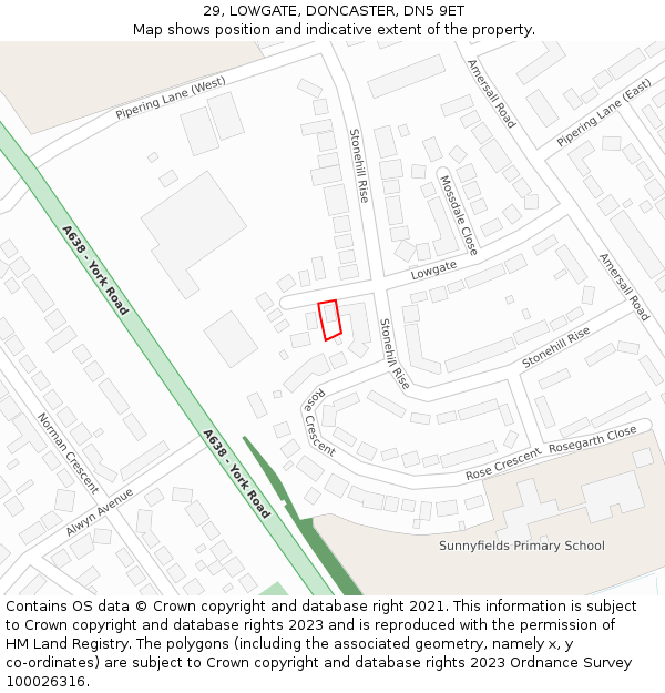 29, LOWGATE, DONCASTER, DN5 9ET: Location map and indicative extent of plot