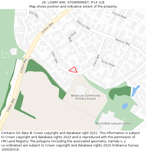 29, LOWRY WAY, STOWMARKET, IP14 1UE: Location map and indicative extent of plot