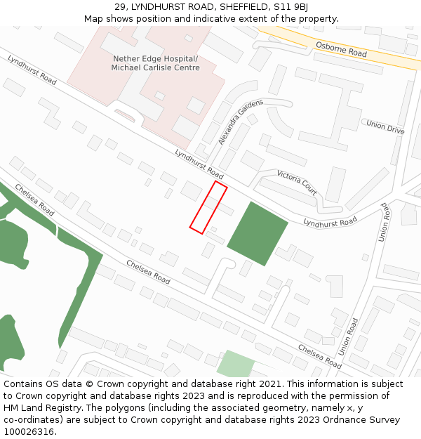 29, LYNDHURST ROAD, SHEFFIELD, S11 9BJ: Location map and indicative extent of plot