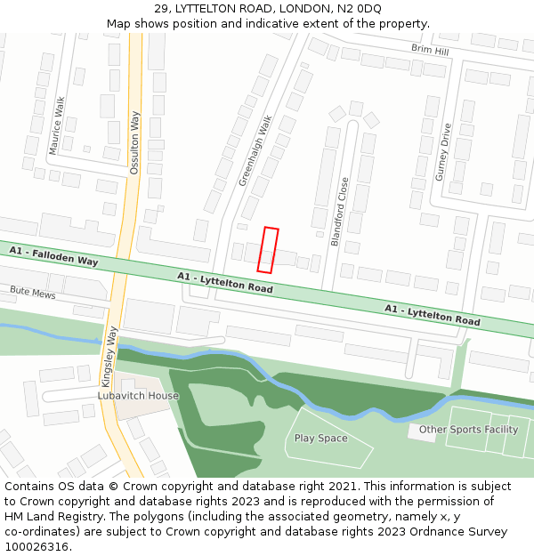 29, LYTTELTON ROAD, LONDON, N2 0DQ: Location map and indicative extent of plot