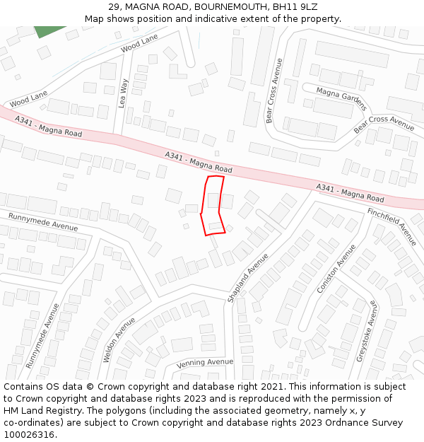 29, MAGNA ROAD, BOURNEMOUTH, BH11 9LZ: Location map and indicative extent of plot