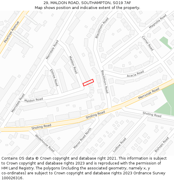 29, MALDON ROAD, SOUTHAMPTON, SO19 7AF: Location map and indicative extent of plot