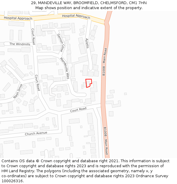 29, MANDEVILLE WAY, BROOMFIELD, CHELMSFORD, CM1 7HN: Location map and indicative extent of plot