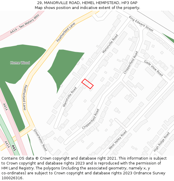29, MANORVILLE ROAD, HEMEL HEMPSTEAD, HP3 0AP: Location map and indicative extent of plot
