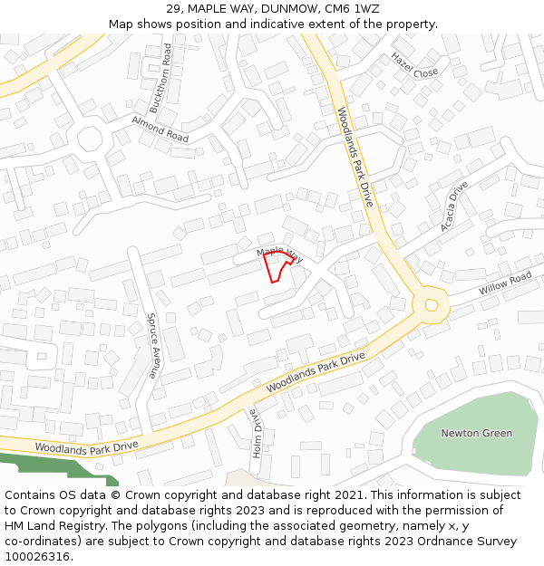 29, MAPLE WAY, DUNMOW, CM6 1WZ: Location map and indicative extent of plot