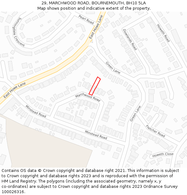 29, MARCHWOOD ROAD, BOURNEMOUTH, BH10 5LA: Location map and indicative extent of plot