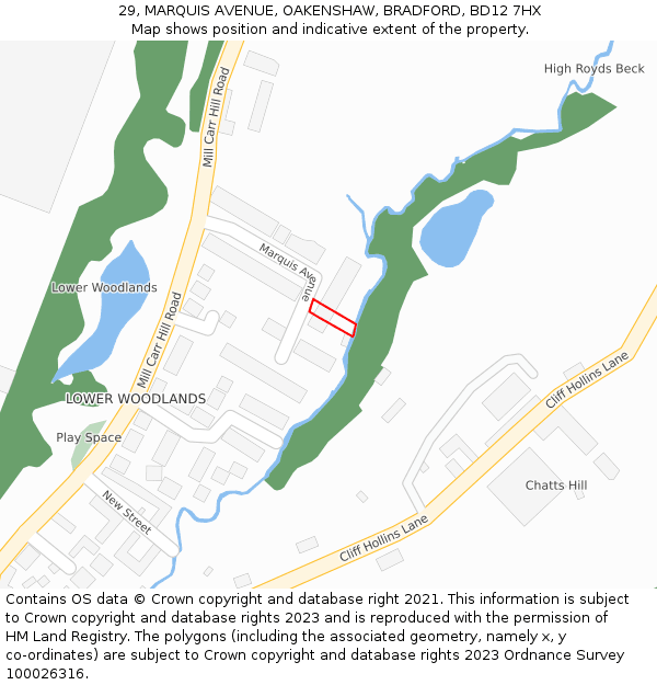 29, MARQUIS AVENUE, OAKENSHAW, BRADFORD, BD12 7HX: Location map and indicative extent of plot