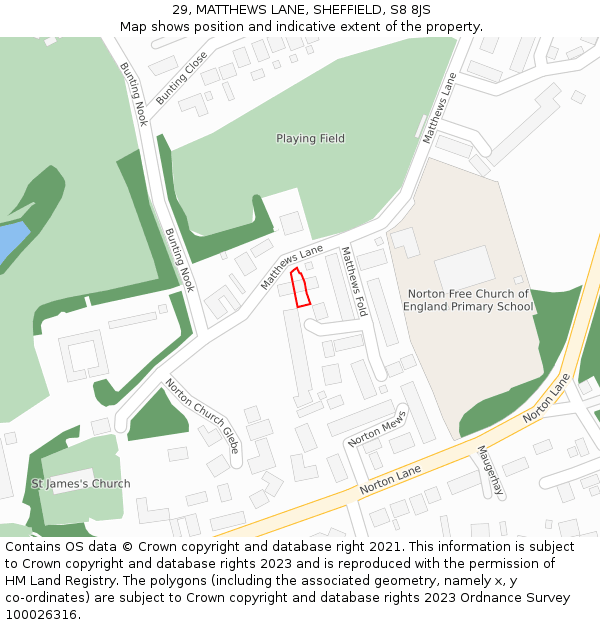 29, MATTHEWS LANE, SHEFFIELD, S8 8JS: Location map and indicative extent of plot