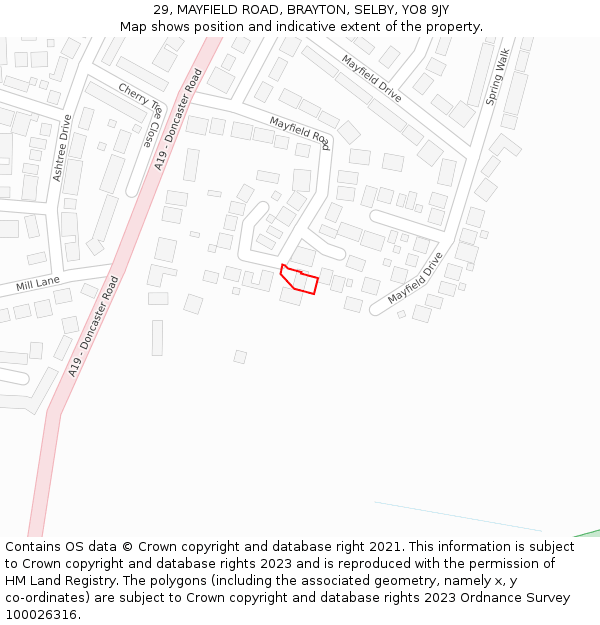 29, MAYFIELD ROAD, BRAYTON, SELBY, YO8 9JY: Location map and indicative extent of plot