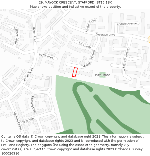29, MAYOCK CRESCENT, STAFFORD, ST16 1BX: Location map and indicative extent of plot