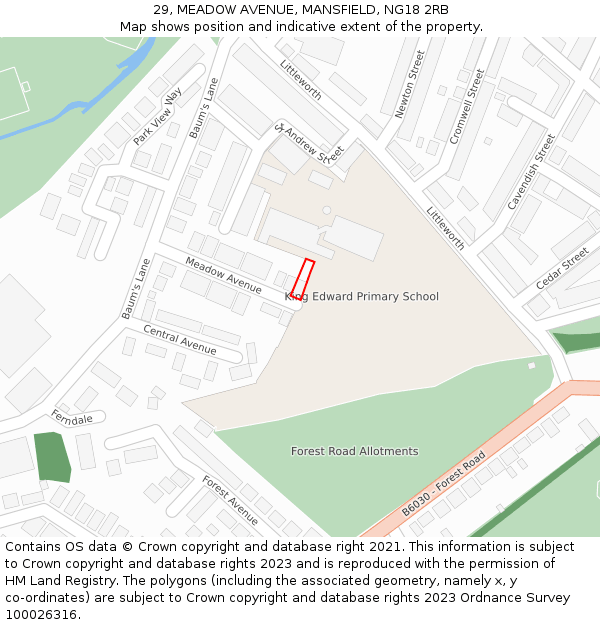 29, MEADOW AVENUE, MANSFIELD, NG18 2RB: Location map and indicative extent of plot