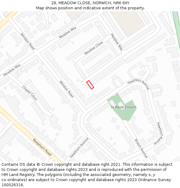 29, MEADOW CLOSE, NORWICH, NR6 6XY: Location map and indicative extent of plot