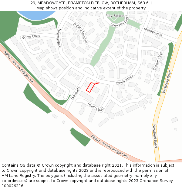 29, MEADOWGATE, BRAMPTON BIERLOW, ROTHERHAM, S63 6HJ: Location map and indicative extent of plot