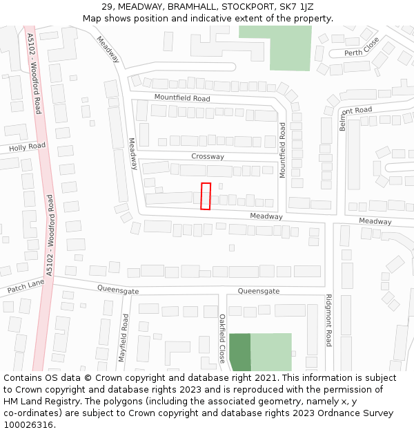 29, MEADWAY, BRAMHALL, STOCKPORT, SK7 1JZ: Location map and indicative extent of plot