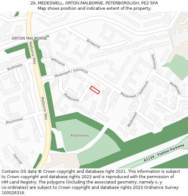29, MEDESWELL, ORTON MALBORNE, PETERBOROUGH, PE2 5PA: Location map and indicative extent of plot