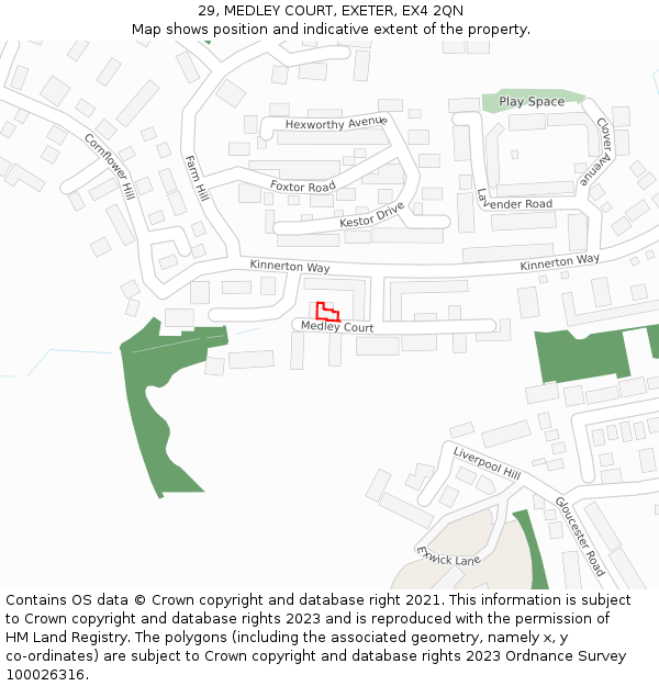 29, MEDLEY COURT, EXETER, EX4 2QN: Location map and indicative extent of plot