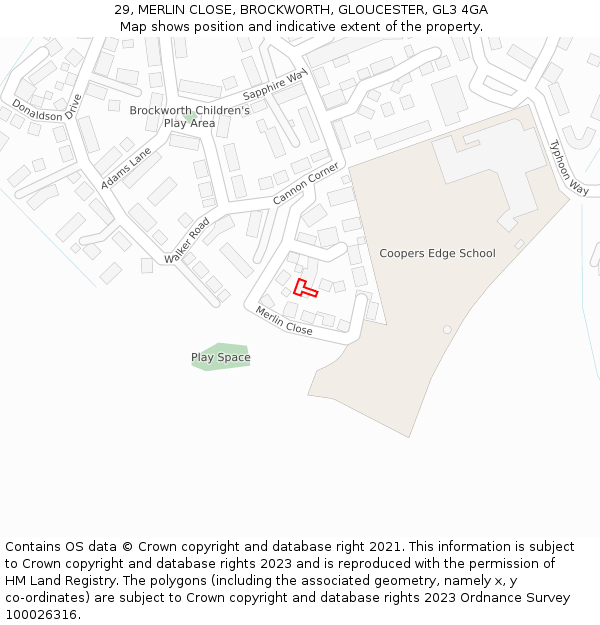 29, MERLIN CLOSE, BROCKWORTH, GLOUCESTER, GL3 4GA: Location map and indicative extent of plot