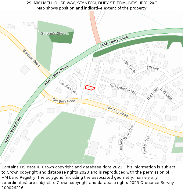 29, MICHAELHOUSE WAY, STANTON, BURY ST. EDMUNDS, IP31 2XG: Location map and indicative extent of plot