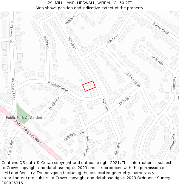 29, MILL LANE, HESWALL, WIRRAL, CH60 2TF: Location map and indicative extent of plot