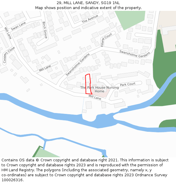 29, MILL LANE, SANDY, SG19 1NL: Location map and indicative extent of plot