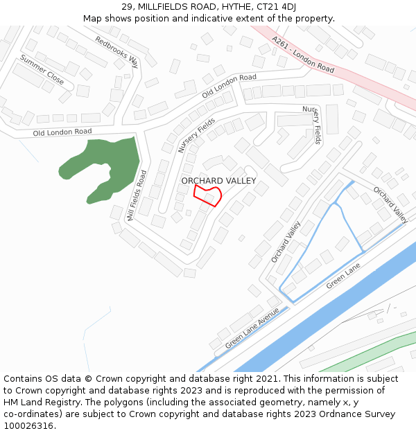 29, MILLFIELDS ROAD, HYTHE, CT21 4DJ: Location map and indicative extent of plot