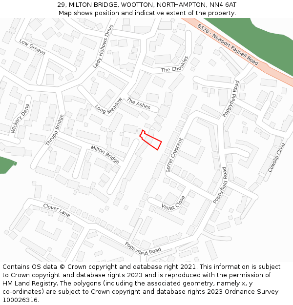 29, MILTON BRIDGE, WOOTTON, NORTHAMPTON, NN4 6AT: Location map and indicative extent of plot
