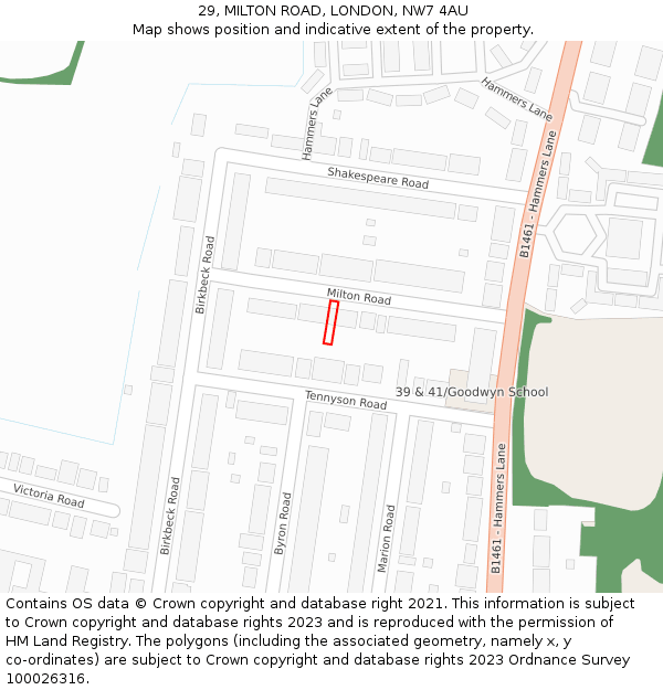 29, MILTON ROAD, LONDON, NW7 4AU: Location map and indicative extent of plot