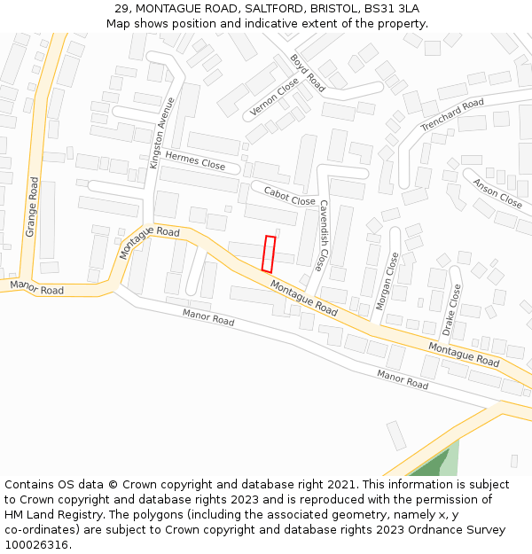 29, MONTAGUE ROAD, SALTFORD, BRISTOL, BS31 3LA: Location map and indicative extent of plot