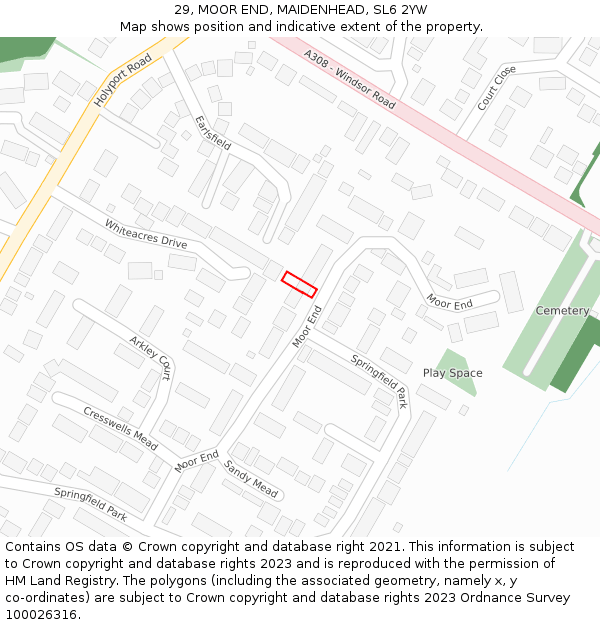 29, MOOR END, MAIDENHEAD, SL6 2YW: Location map and indicative extent of plot