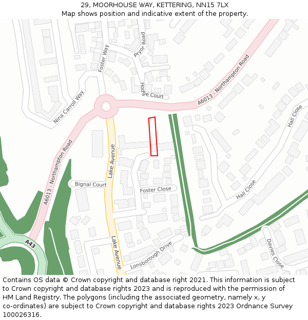 29, MOORHOUSE WAY, KETTERING, NN15 7LX: Location map and indicative extent of plot