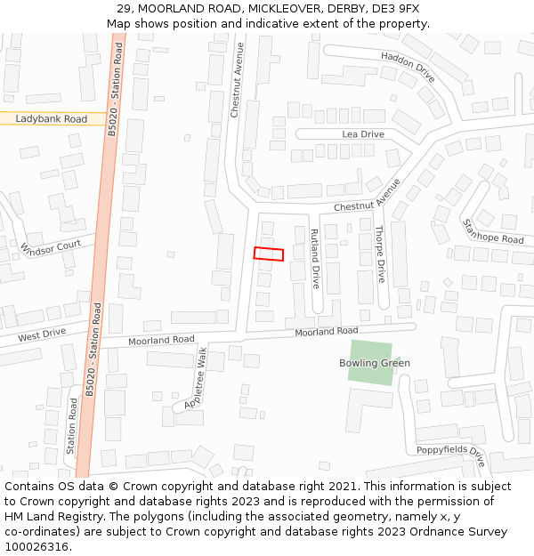 29, MOORLAND ROAD, MICKLEOVER, DERBY, DE3 9FX: Location map and indicative extent of plot