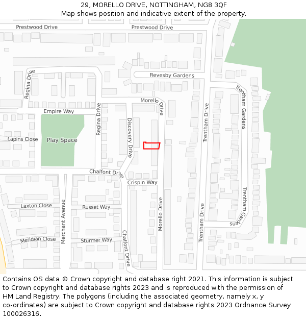 29, MORELLO DRIVE, NOTTINGHAM, NG8 3QF: Location map and indicative extent of plot
