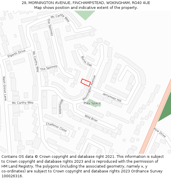 29, MORNINGTON AVENUE, FINCHAMPSTEAD, WOKINGHAM, RG40 4UE: Location map and indicative extent of plot