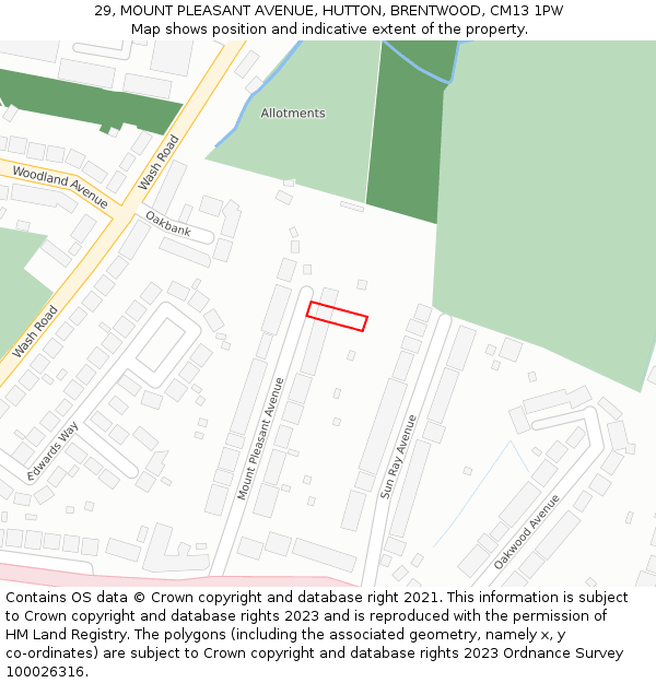 29, MOUNT PLEASANT AVENUE, HUTTON, BRENTWOOD, CM13 1PW: Location map and indicative extent of plot