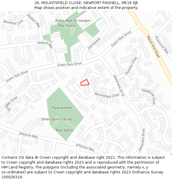 29, MOUNTSFIELD CLOSE, NEWPORT PAGNELL, MK16 0JE: Location map and indicative extent of plot