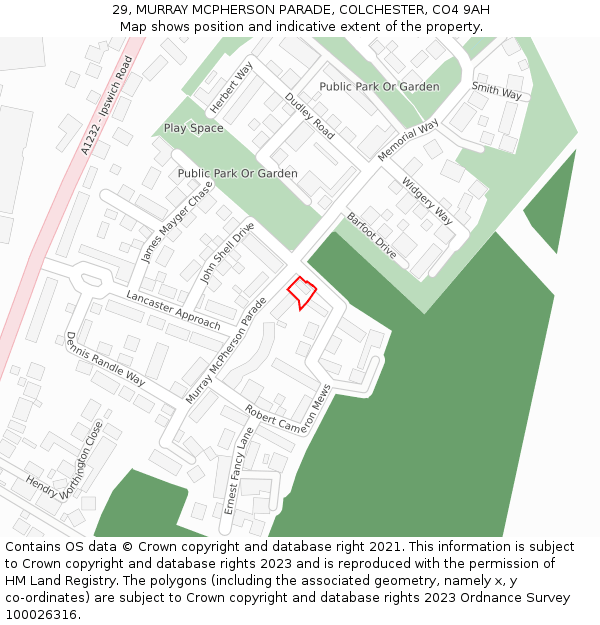 29, MURRAY MCPHERSON PARADE, COLCHESTER, CO4 9AH: Location map and indicative extent of plot
