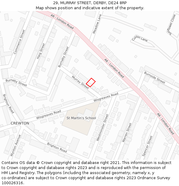29, MURRAY STREET, DERBY, DE24 8RP: Location map and indicative extent of plot