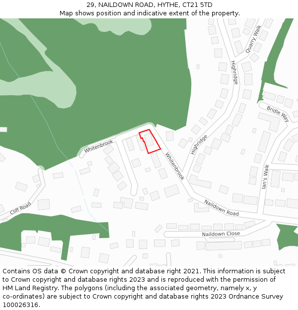 29, NAILDOWN ROAD, HYTHE, CT21 5TD: Location map and indicative extent of plot