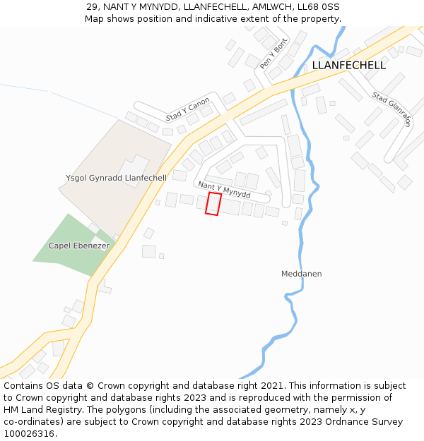 29, NANT Y MYNYDD, LLANFECHELL, AMLWCH, LL68 0SS: Location map and indicative extent of plot