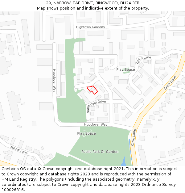 29, NARROWLEAF DRIVE, RINGWOOD, BH24 3FR: Location map and indicative extent of plot