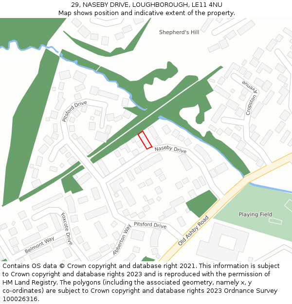 29, NASEBY DRIVE, LOUGHBOROUGH, LE11 4NU: Location map and indicative extent of plot
