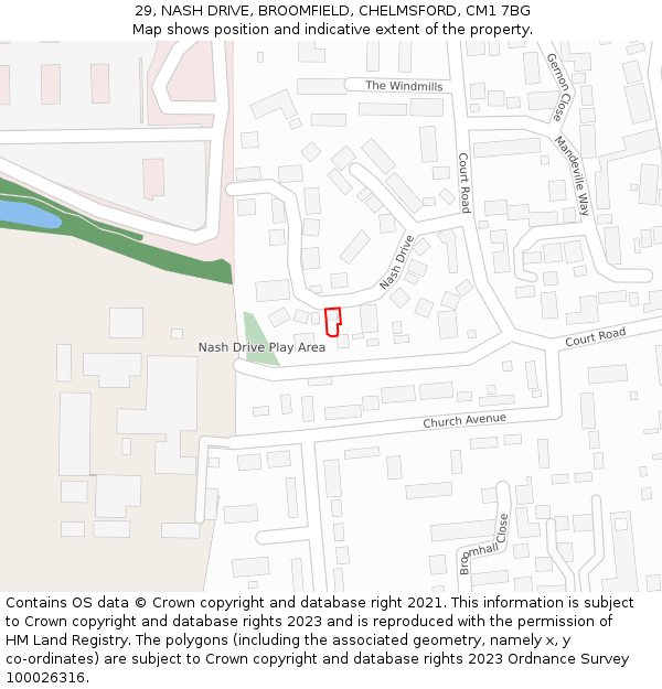 29, NASH DRIVE, BROOMFIELD, CHELMSFORD, CM1 7BG: Location map and indicative extent of plot