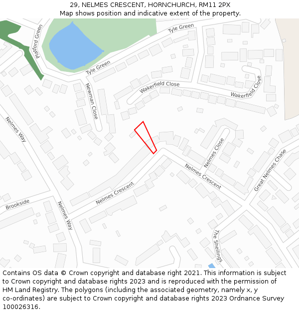 29, NELMES CRESCENT, HORNCHURCH, RM11 2PX: Location map and indicative extent of plot