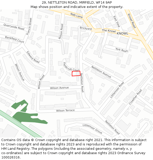 29, NETTLETON ROAD, MIRFIELD, WF14 9AP: Location map and indicative extent of plot