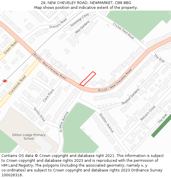 29, NEW CHEVELEY ROAD, NEWMARKET, CB8 8BG: Location map and indicative extent of plot
