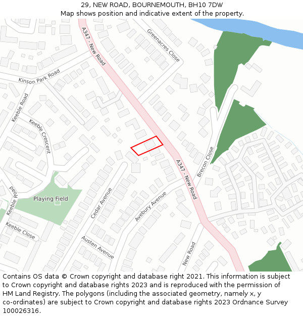 29, NEW ROAD, BOURNEMOUTH, BH10 7DW: Location map and indicative extent of plot